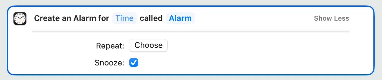 The interface for creating an alarm, which doesn't have a checkbox for enabled/disabled