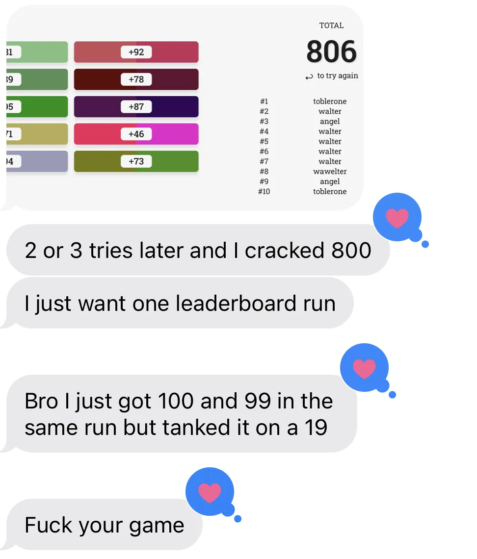 A text message from a friend: "Fuck your game"