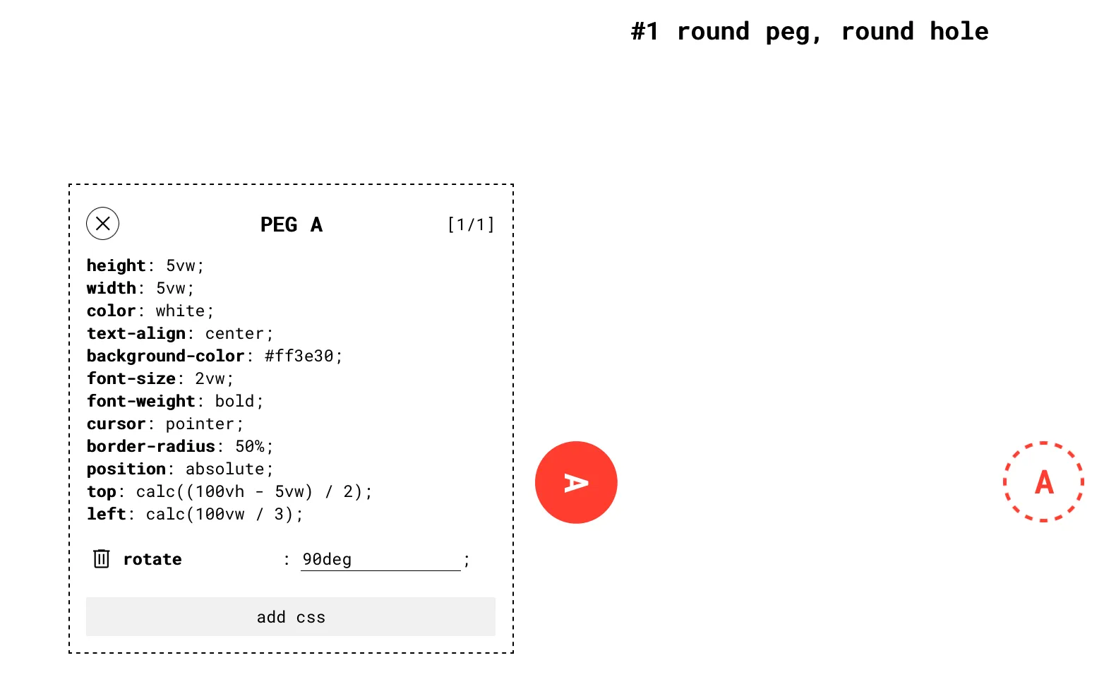 A screenshot of the first level of CSS Hell