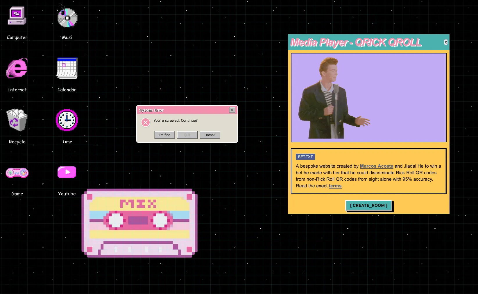 A vaporwave-coded landing page