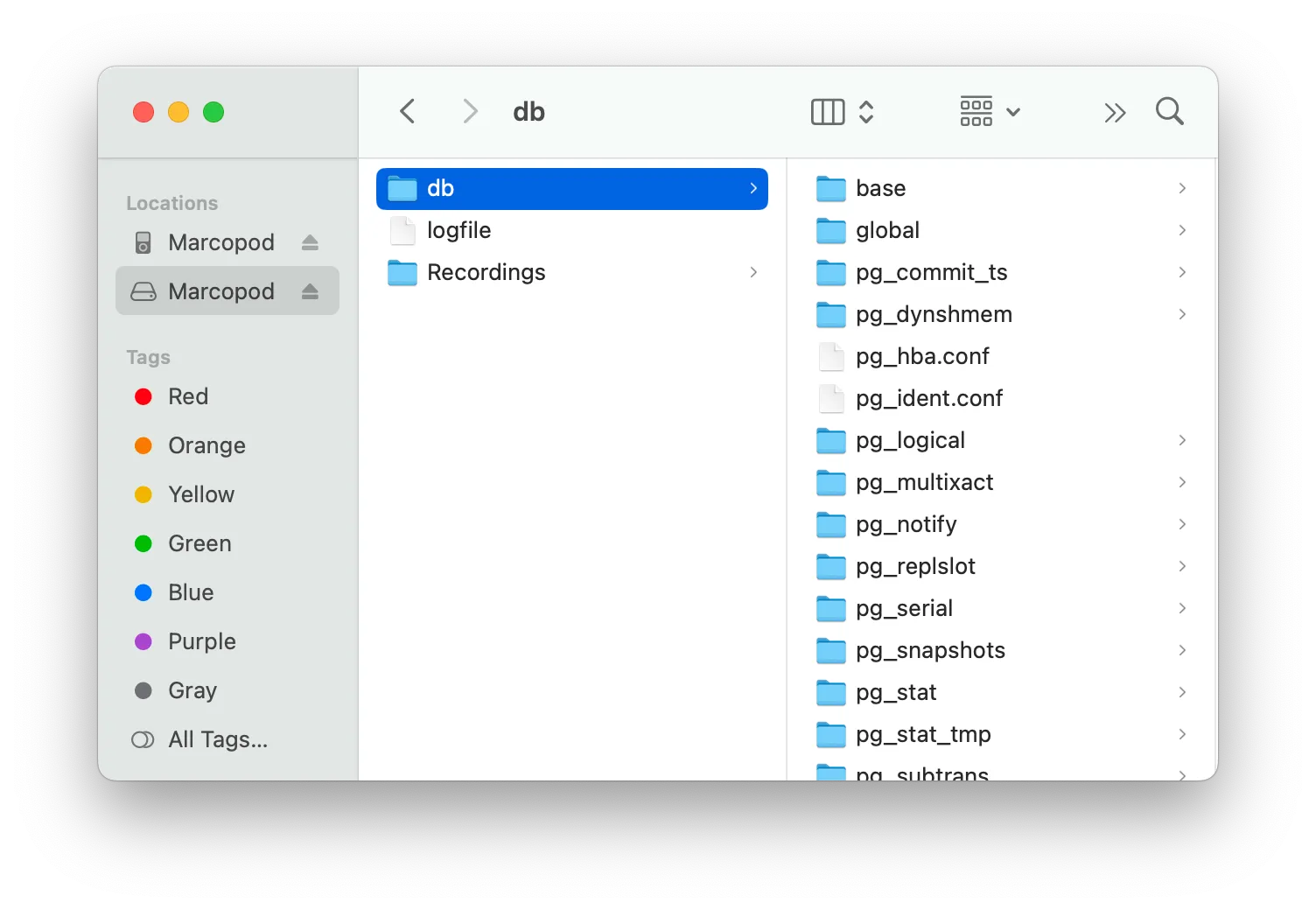 The postgres data on the iPod