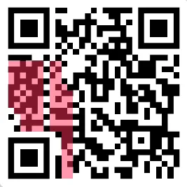 A rick roll QR code, with the left half highlighted in red