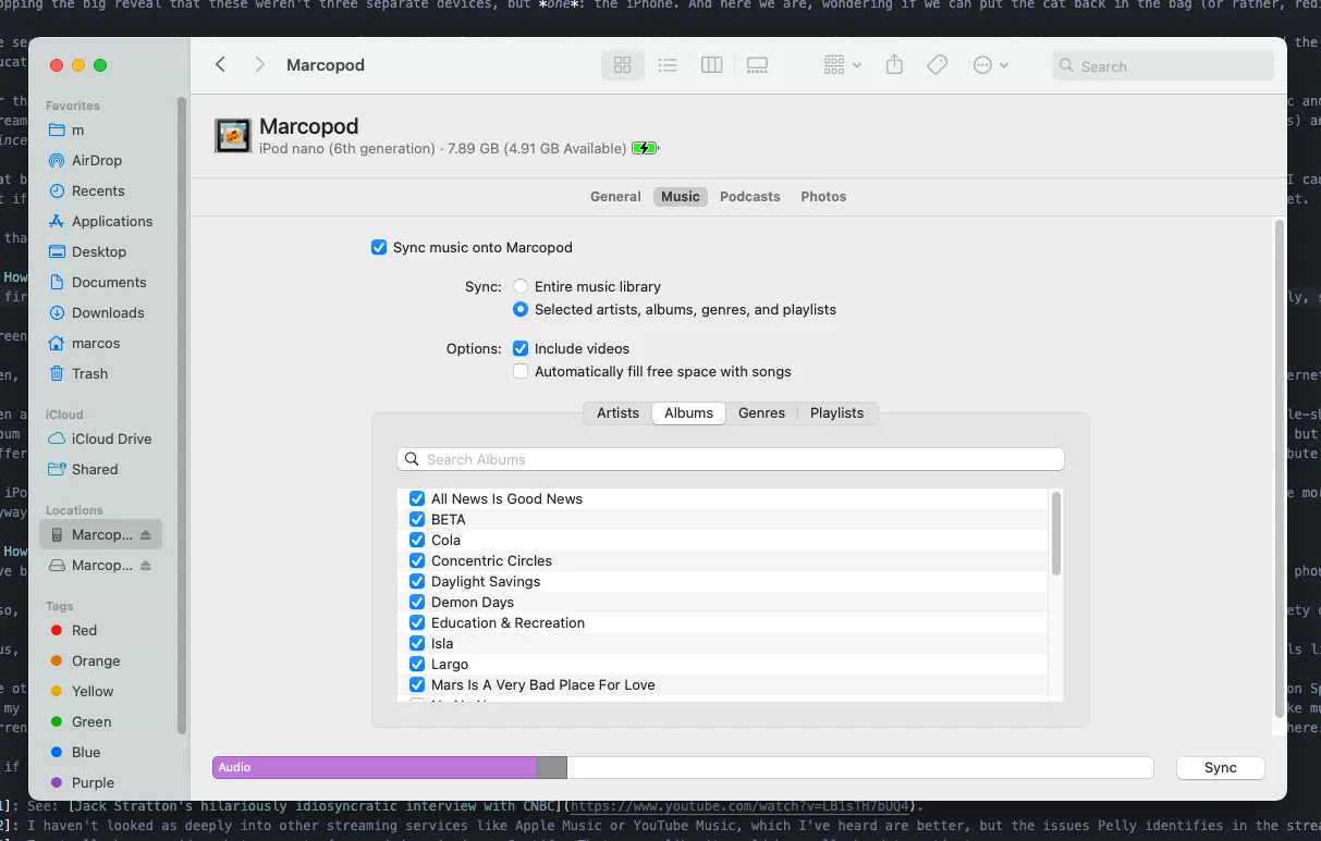 A screenshot of my syncing my iPod